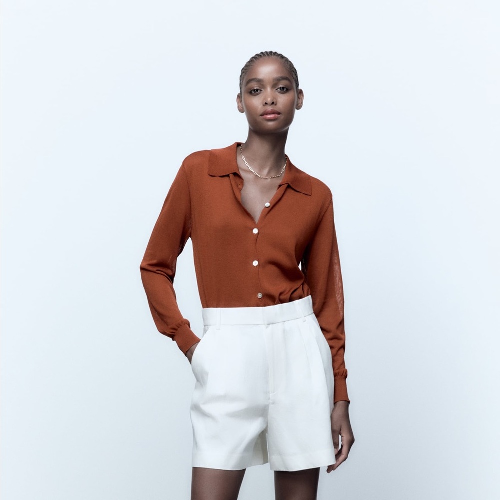 Zara knit polo top. Size small. Brown.